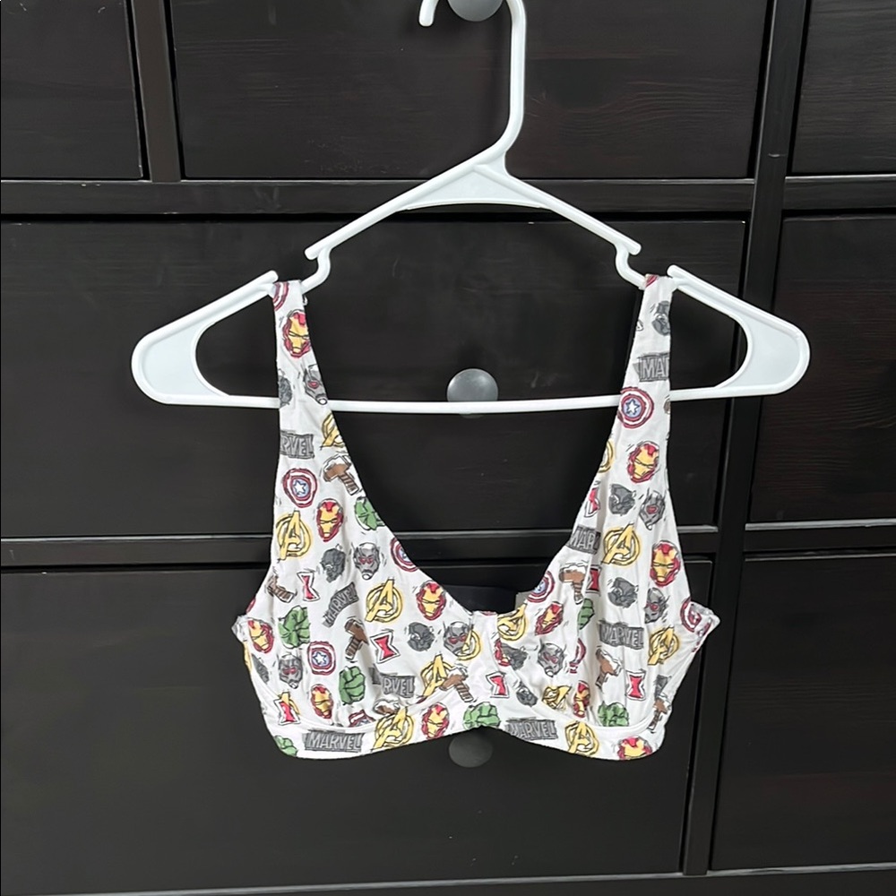 Avengers Marvel Logo Patterned Large Bralette with Red and Yellow Accents